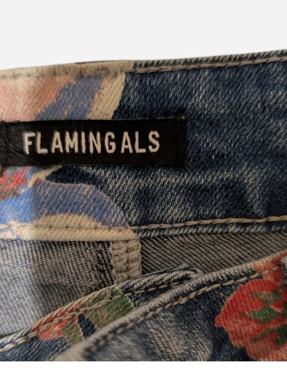 Pre-owned Floral Print Jean Shorts - Flamingoals Blue Multicolor - Picture 5 of 7